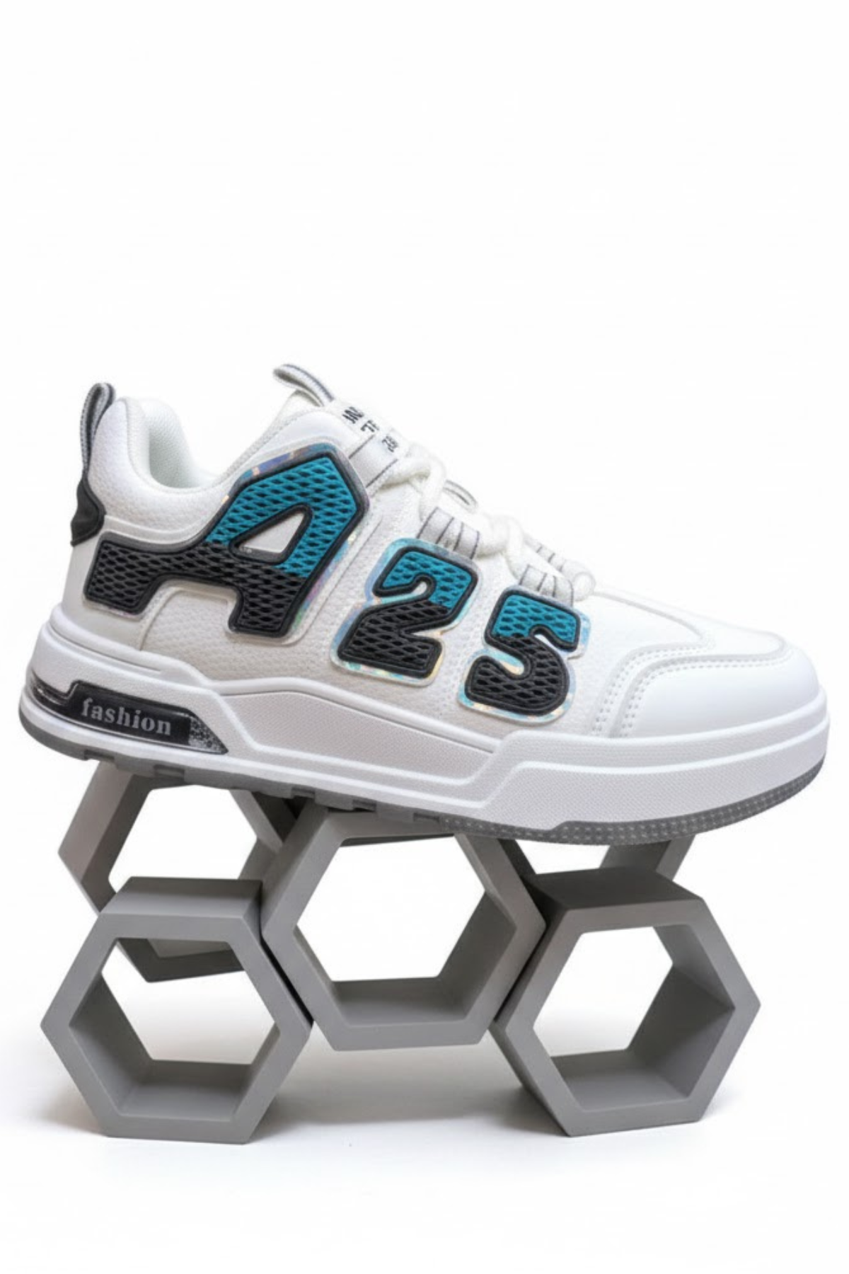 Chunky White Sneaker with Teal and Black
